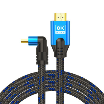Kabel HDMI (M) v2.1, kątowy, 5m, 8K, miedź, niebiesko-czarny, złote końcówki, ethernet/3D, CL-175