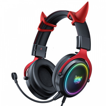 Słuchawki gamingowe X10 demonie różki USB czarno-czerwone