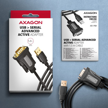 ADS-1PQN Adapter USB 2.0 RS-232 Port szeregowy, 1,5m kabel, chip FTDI
