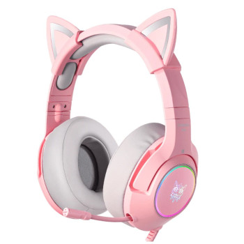 Słuchawki gamingowe K9 RGB kocie uszka USB różowe (przewodowe)