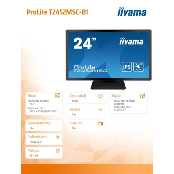 Monitor 23.8 cala T2452MSC-B1 10 PKT. POJ,IPS,HDMI,DP