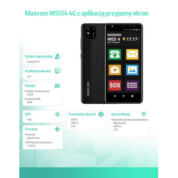 Smartfon MS 554 4G z aplikacją przyjazny ekran