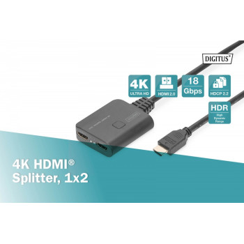 Kabel Rozdzielacz/Splitter HDMI 2.0 UHD 4K 60Hz Typ HDMI A/2xHDMI A M/Ż 0,5m Czarny