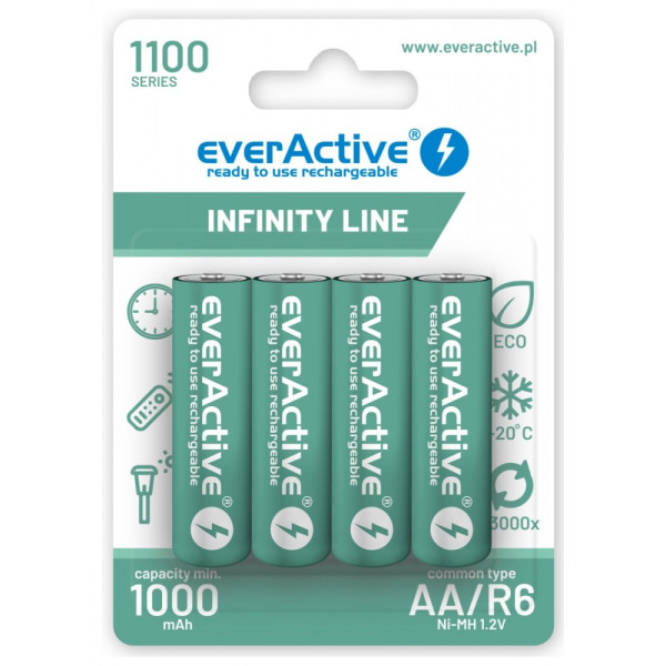 Akumulatory R6/AA 1100 mAH, blister 4 SZT. INFINITY LINE, technologia ready to use Akumulatory R6/AA 1100 mAH, blister 4 SZT. INFINITY LINE, technologia ready to use