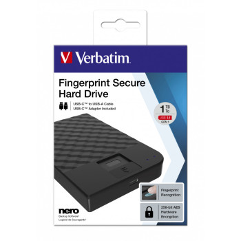 Verbatim Fingerprint Secure zewnętrzny dysk twarde 1 TB Czarny