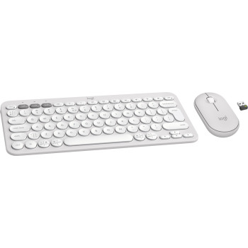 Logitech Pebble 2 Combo klawiatura Dołączona myszka RF Wireless + Bluetooth QWERTY Amerykański międzynarodowy Biały