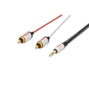 Kabel adapter Audio MiniJack/Cinch Stereo Typ 3.5mm/2xRCA M/M 2,5m Szary