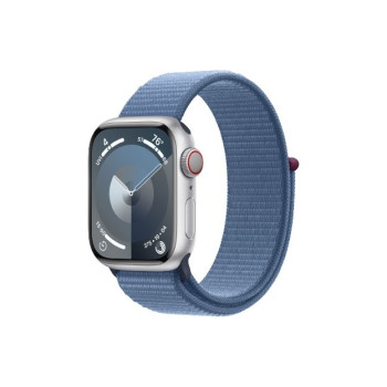 Watch Series 9 GPS + Cellular, 41mm Koperta z aluminium w kolorze srebrnym z opaską sportową w kolorze zimowego błękitu