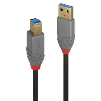 Lindy 36743 kabel USB 3 m USB 3.2 Gen 1 (3.1 Gen 1) USB A USB B Czarny, Szary