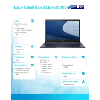 Notebook ExpertBook B2502CBA-BQ0084X i5 1240p 8GB/256GB/windows11Pro/15,6cala