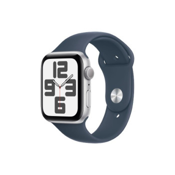 Watch SE GPS, 44mm Koperta z aluminium w kolorze srebrnym z paskiem sportowym w kolorze sztormowego błękitu - S/M