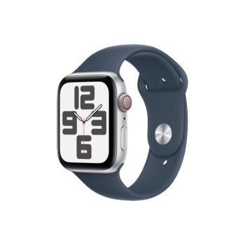 Watch SE GPS + Cellular, 44mm Koperta z aluminium w kolorze srebrnym z paskiem sportowym w kolorze sztormowego błękitu - S/M