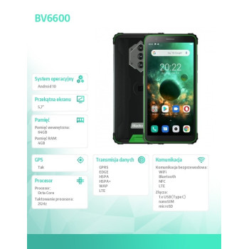 Smartfon BV6600 4/64GB 13000 mAh DualSIM zielony