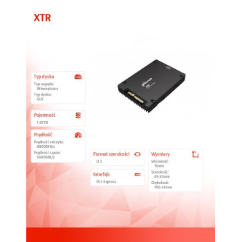 Dysk SSD XTR 1920GB NVMe U.3 15mm 30DWPD Single Pack