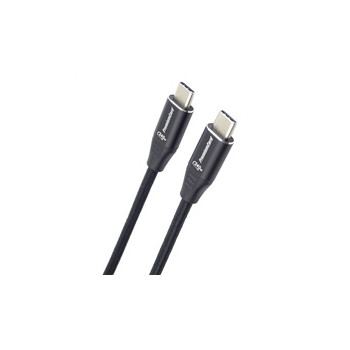 PREMIUMCORD Kabel USB-C M/M, 240W 480Mbps černý bavlněný oplet, 1m