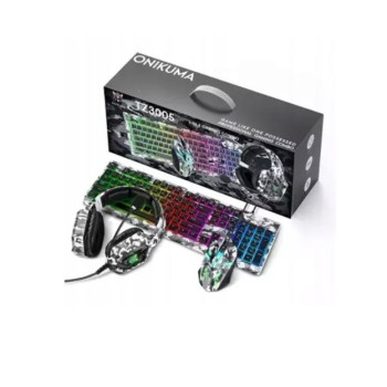 Zestaw TZ3005 RGB: mysz, klawiatura, słuchawki białe camo