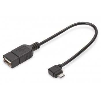 Kabel adapter USB 2.0 HighSpeed OTG Typ microUSB B kątowy/USB A M/Ż 0,15m Czarny
