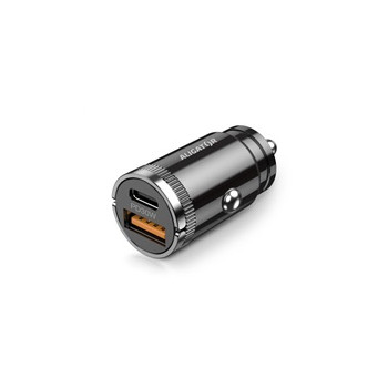 ALIGATOR chytrá mini nabíječka do auta Power Delivery 30W, USB-C + USB-A, kabel USB-C/Lightning, černá