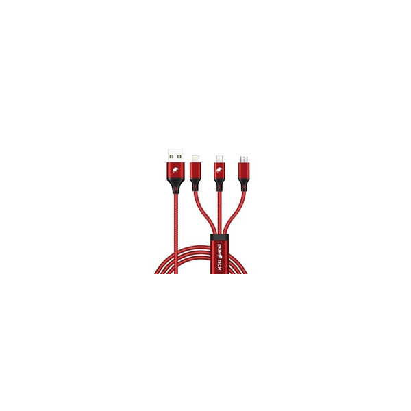RhinoTech nabíjecí a datový kabel 3v1 USB-A (MicroUSB + Lightning + USB-C) 1,2m červená RhinoTech nabíjecí a datový kabel 3v1 USB-A (MicroUSB + Lightning + USB-C) 1,2m červená