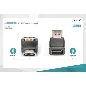 Adapter HDMI HighSpeed z Ethernetem 4K 60Hz UHD Typ HDMI A kątowy/HDMI A M/Ż Czarny