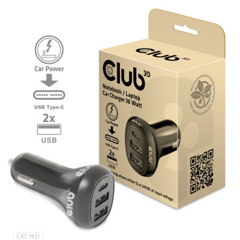 CLUB3D USB KFZ-Ladegerät 1xUSB C 2xUSB A 36W 12 24V retail