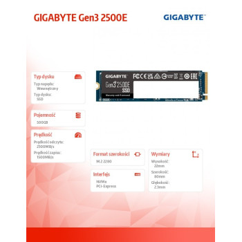 Dysk SSD 2500E NVMe Gen3 500GB M.2 2280 2300/1500MB/s