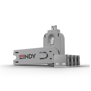 Lindy 40454 bloker portów Blokada portu + klucz USB Typu-A Biały Kopolimer akrylonitrylo-butadieno-styrenowy (ABS) 5 szt.