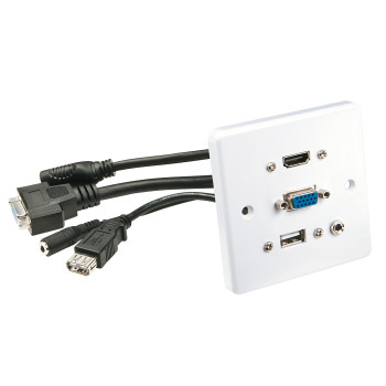 Lindy 60220 gniazdko elektryczne HDMI + VGA + USB A + 3.5mm Biały