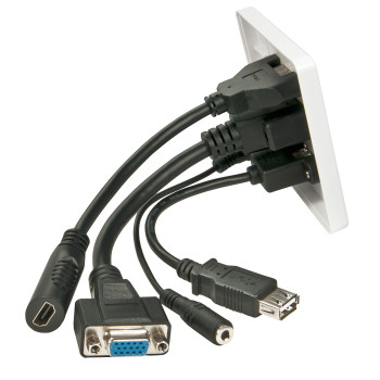 Lindy 60220 gniazdko elektryczne HDMI + VGA + USB A + 3.5mm Biały