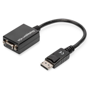 Kabel adapter DIGITUS DisplayPort z zatrzaskiem 1080p 60Hz FHD Typ DP/DSUB15 M/Ż czarny 0.15m