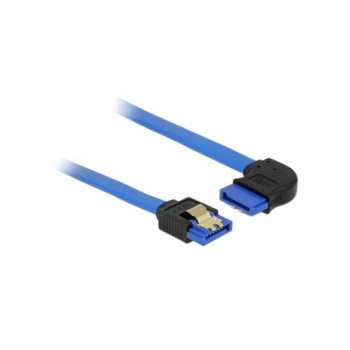 Kabel SATA Delock SATA-III DATA 0,30m z zatrzaskami metalowymi niebieski kątowy prawo/prosto