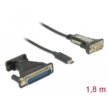 Kabel adapter Delock USB type-C (M) - Serial 9-pin DB9 (M) 1,8m czarny + adapter DB25