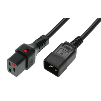 Kabel zasilający serwerowy z blokadą IEC LOCK 3x1,5mm2 C20 prosty/C19 prosty M/Ż 1m czarny