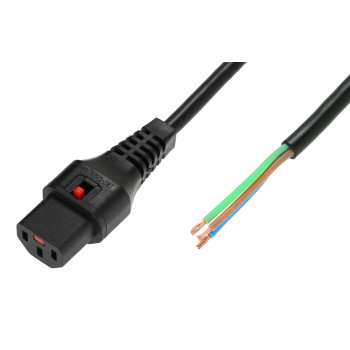 Kabel zasilający do zarobienia z blokadą IEC LOCK 3x1mm2 OPEN/C13 prosty Ż 5m czarny
