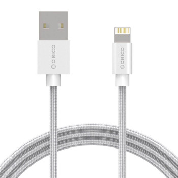 Kabel USB - Lightning Orico LTF-10-V1-SV-BP oplot, srebrny, 2,4 A