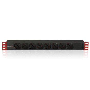 Techly I-CASE STRIP-81V2 rozdzielacz zasilania PDU 8 x gniazdo sieciowe 1U Czarny, Czerwony