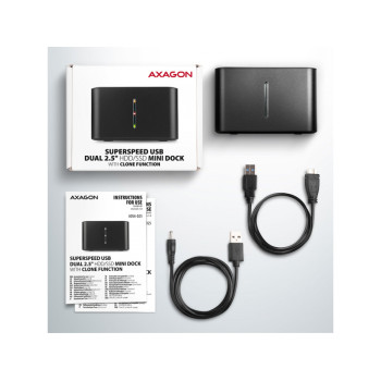 AXAGON ADSA-D25 USB 3.2 Gen 1 2x SATA 6G 2.5 SSD/HDD MINI dock ADSA-D25