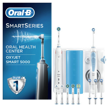 Oral-B Smart 5000 + Oxyjet Dorosły Obrotowo-pulsacyjna szczoteczka do zębów Niebieski, Biały