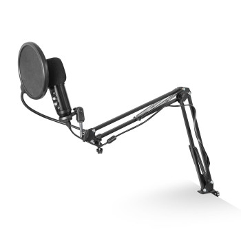 Mikrofon pojemnościowy DIGITUS metalowy ramię z gwintem 3/8" popfiltr USB 1,5m czarny