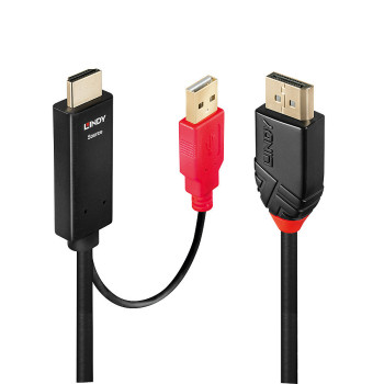 Lindy 41426 adapter kablowy 2 m HDMI + USB DisplayPort Czarny, Czerwony