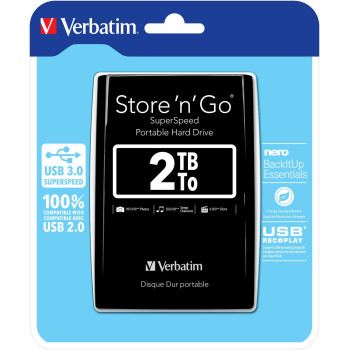 Verbatim External HD 2 TB USB Store 'n' Go, 2048 GB, 3.2 Gen 1 (3.1 Gen 1), 5400 RPM, Black